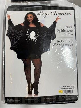 Leg Avenue Black Jersey Spiderweb Dress with White Spider
